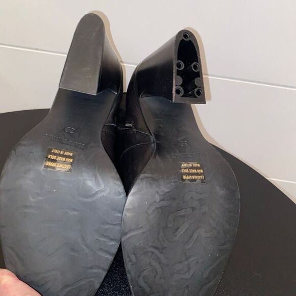 Emanuele Crasto Booties Sz 8 Black Leather Studded Pointed Toe Block Heel Ankle - Picture 8 of 9